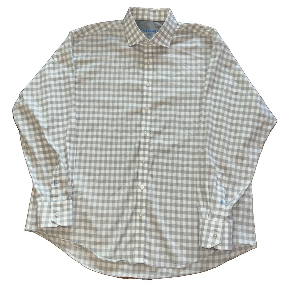 Twillory Performance Tradition Fit Gray Check Button Down Shirt 34-35